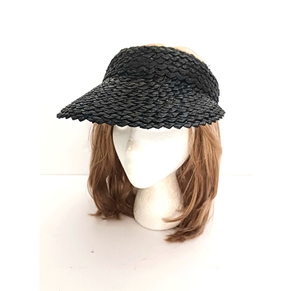 NWT Hemlock Capri Visor Blk Woven Straw Stretch Back O/S